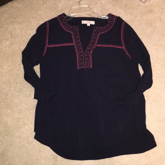 LOFT Tops - Loft blouse. Navy with pink detailing.